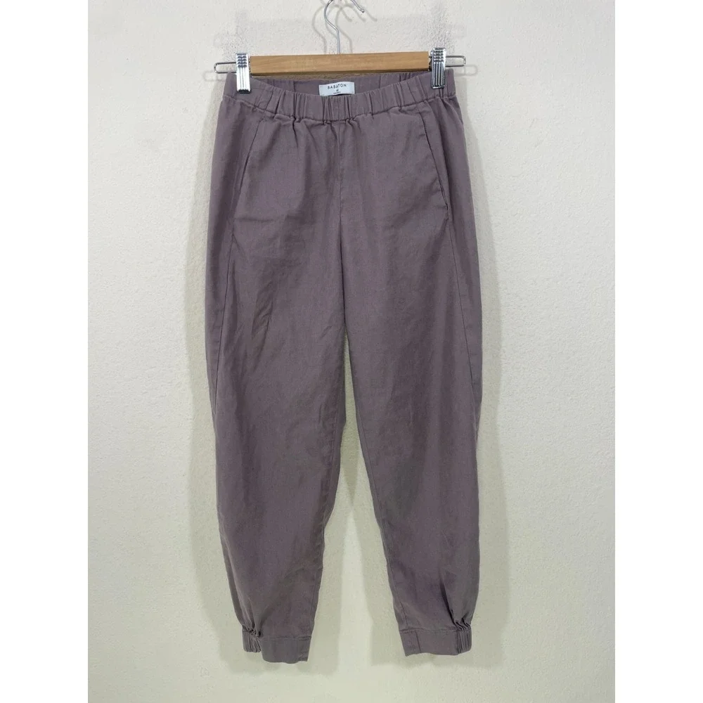 Aritzia Babaton Joggers Womens XS Linen Blend‎ Crop Pull On Mocha Brown Pants